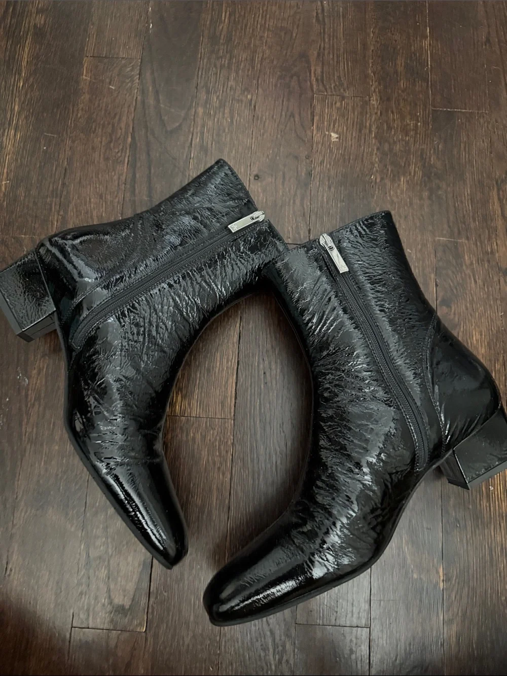 Black Patent Square-Toe Sock Boots Sz 9 - Picture 2 of 11